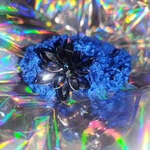 Blue lace and large rhinestone bracelet